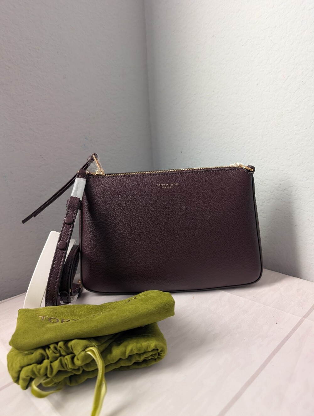 NWT Tory Burch Small Perry Leather Shoulder Bag in Dark Carmine